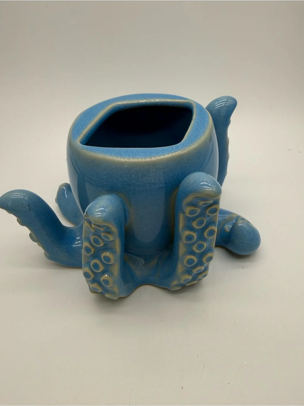 Bath & Body Works Blue Ceramic Octopus Foaming Hand Soap Dispenser Holder EUC